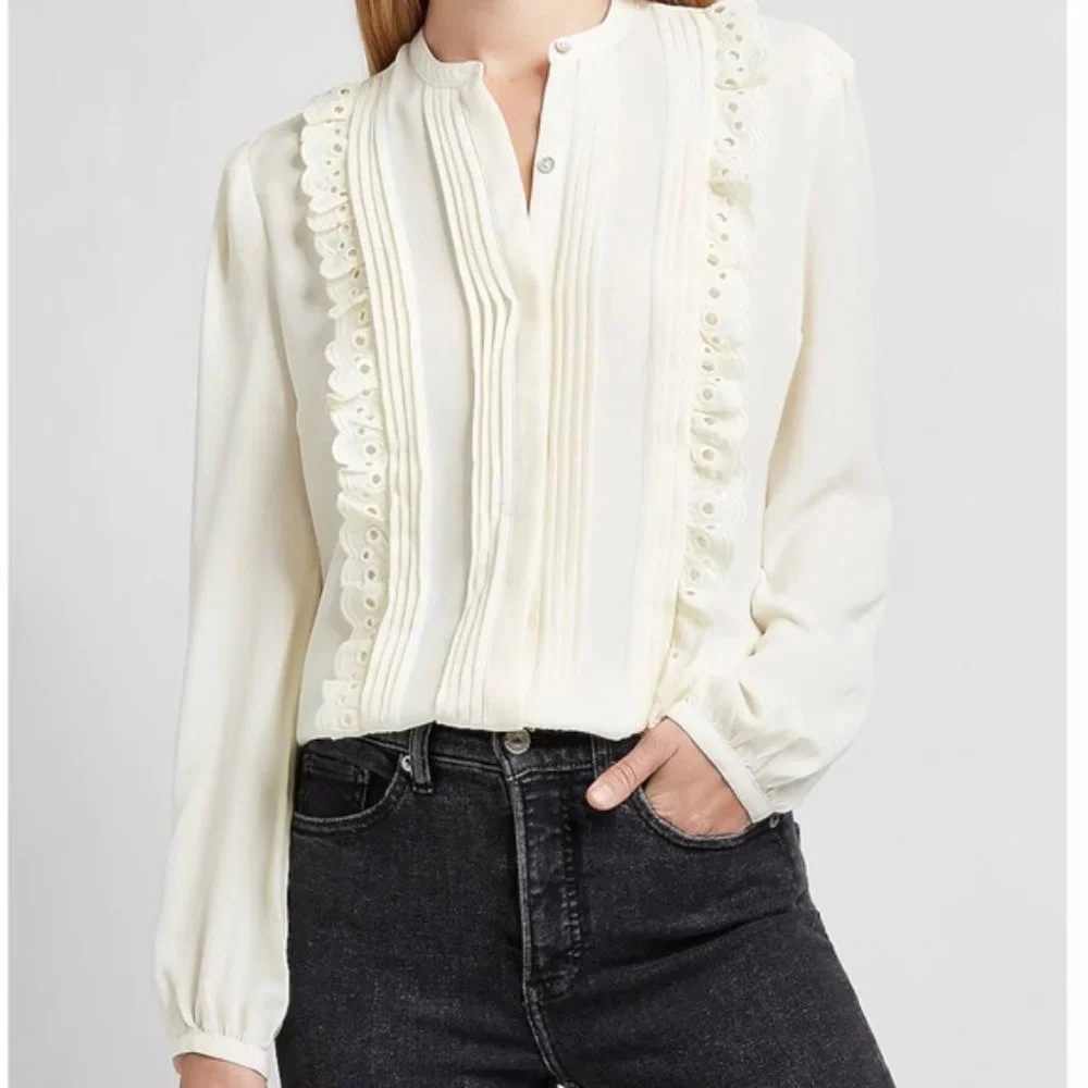 Express Pleated Ruffle button down Shirt-size S - Picture 4 of 4